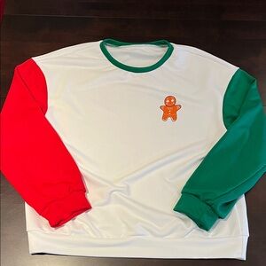 Gingerbread Patch Colorblock Sweatshirt - White with Red & Green Sleeves (XL)